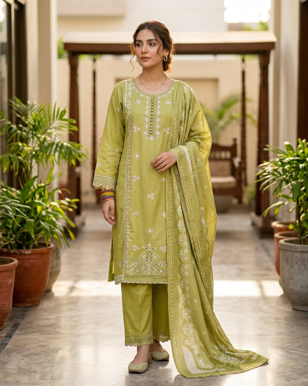 Sage Green Chikankari Embroidered Salwar Suit