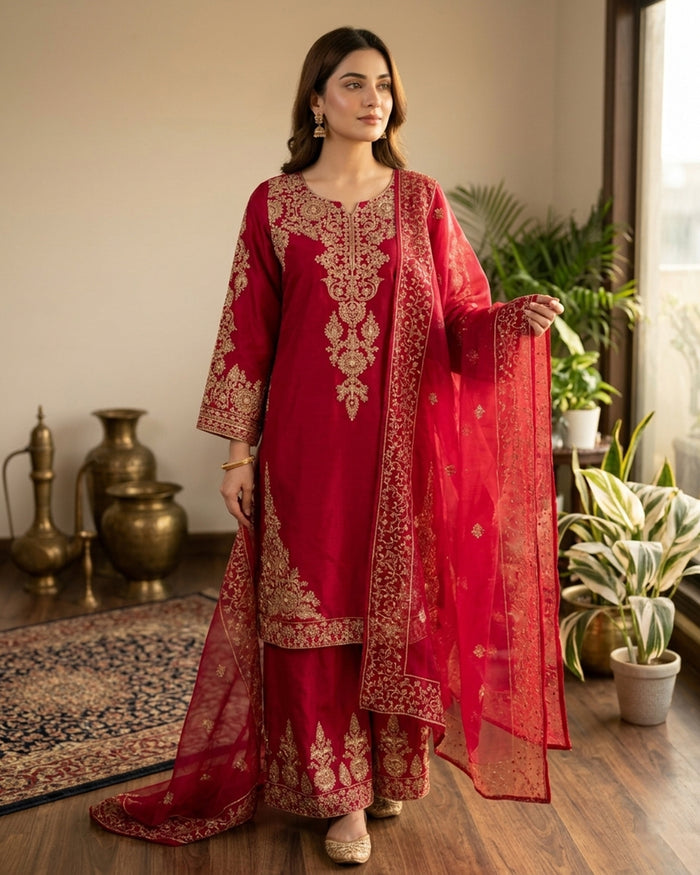 Crimson Gold Embroidered Pakistani Salwar Suit