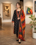 Black Floral Ajrak Print Dupatta Suit