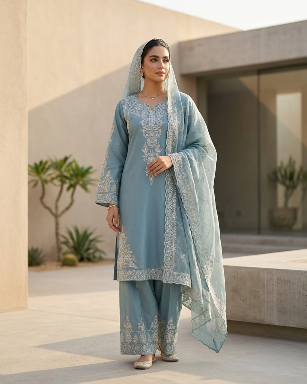 Powder Blue Embroidered Chikankari Salwar Suit