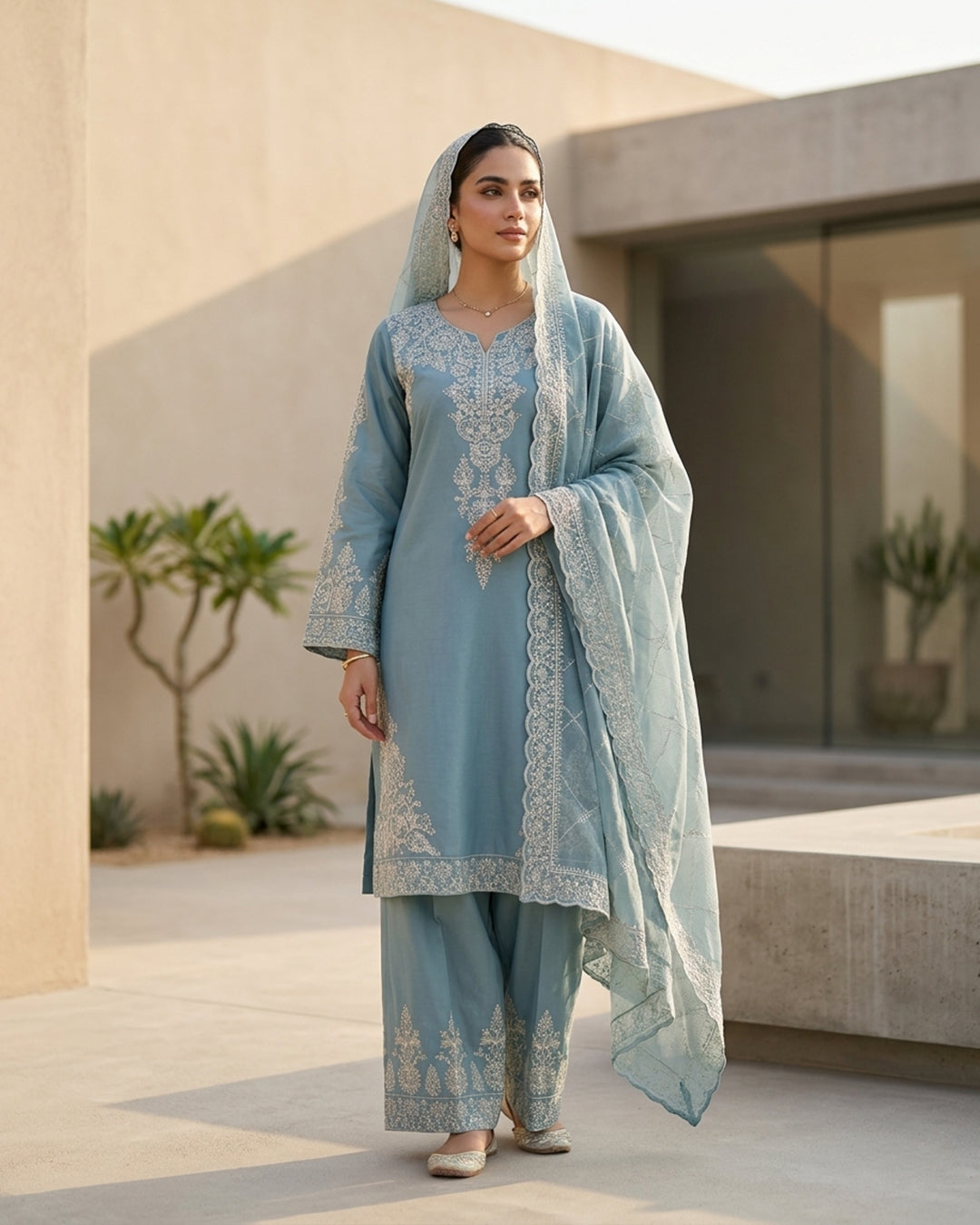 Powder Blue Embroidered Chikankari Salwar Suit
