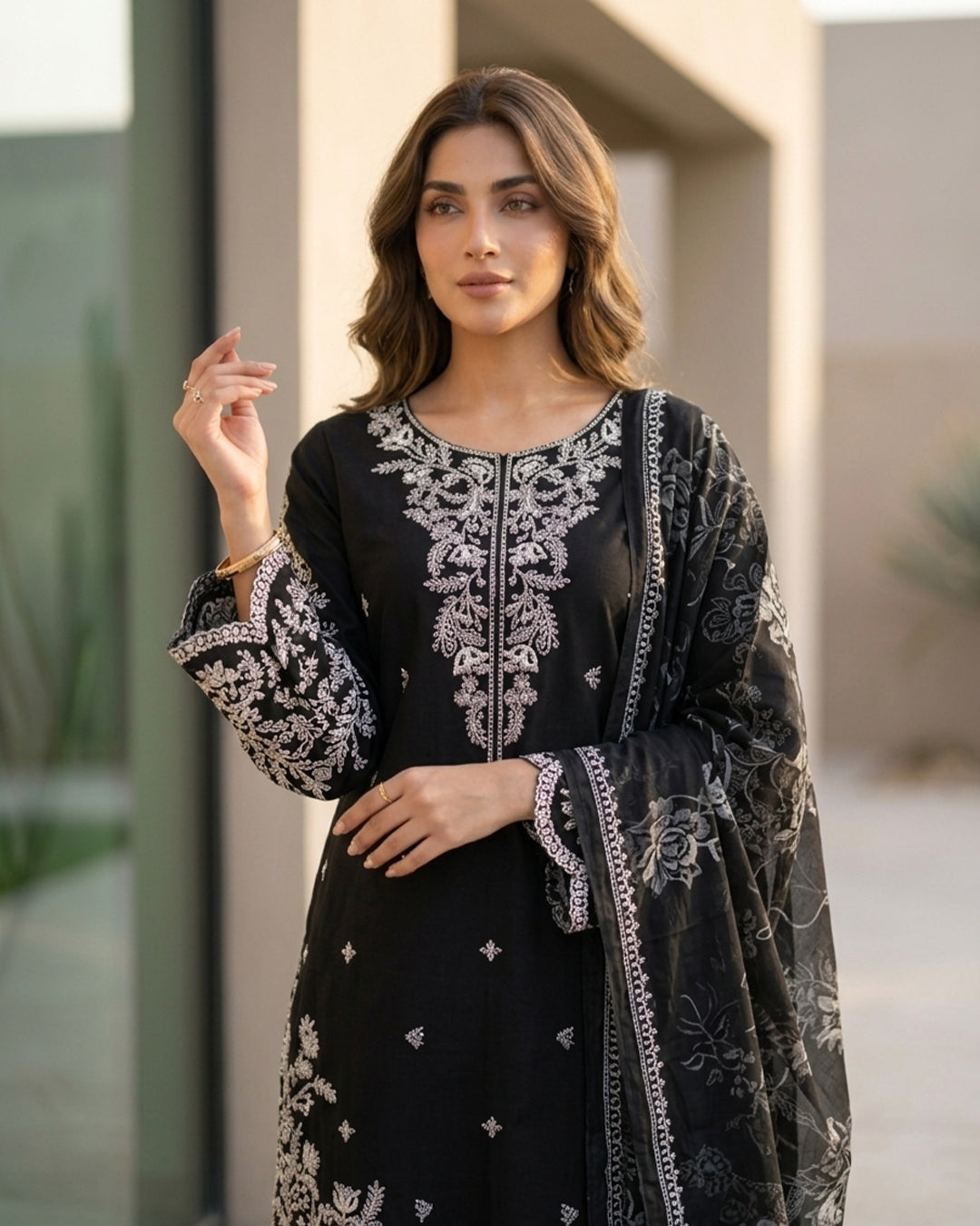 Midnight Bloom Black Embroidered Kurta Set