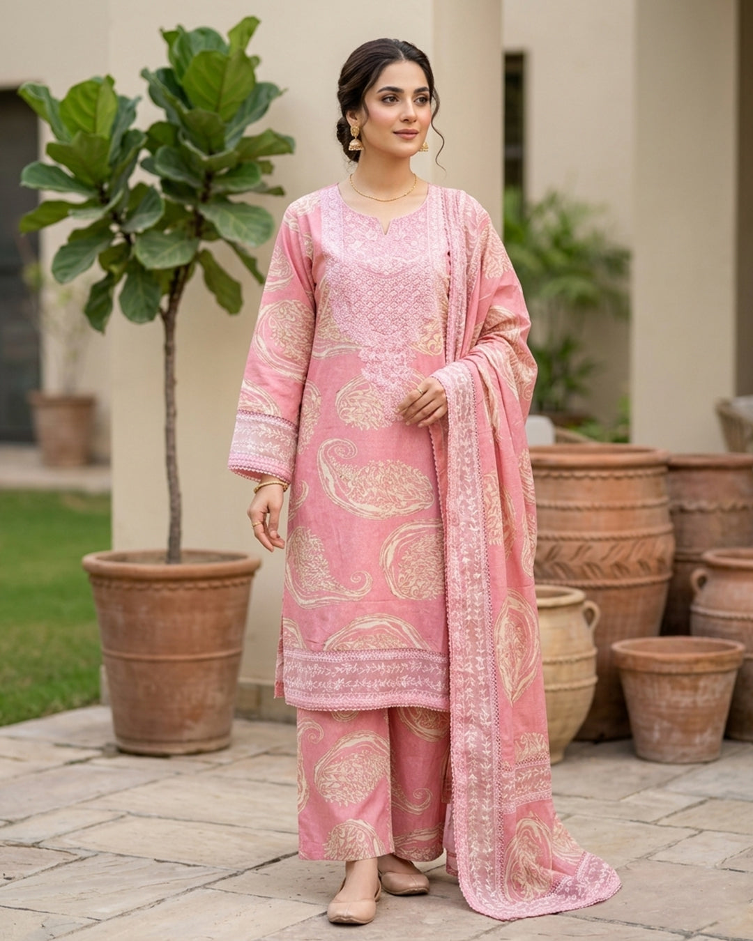 Blush Pink Paisley Embroidered Lawn Suit