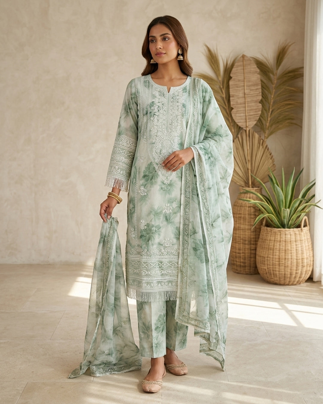 Sage Bloom Chikankari Embroidered Salwar Suit