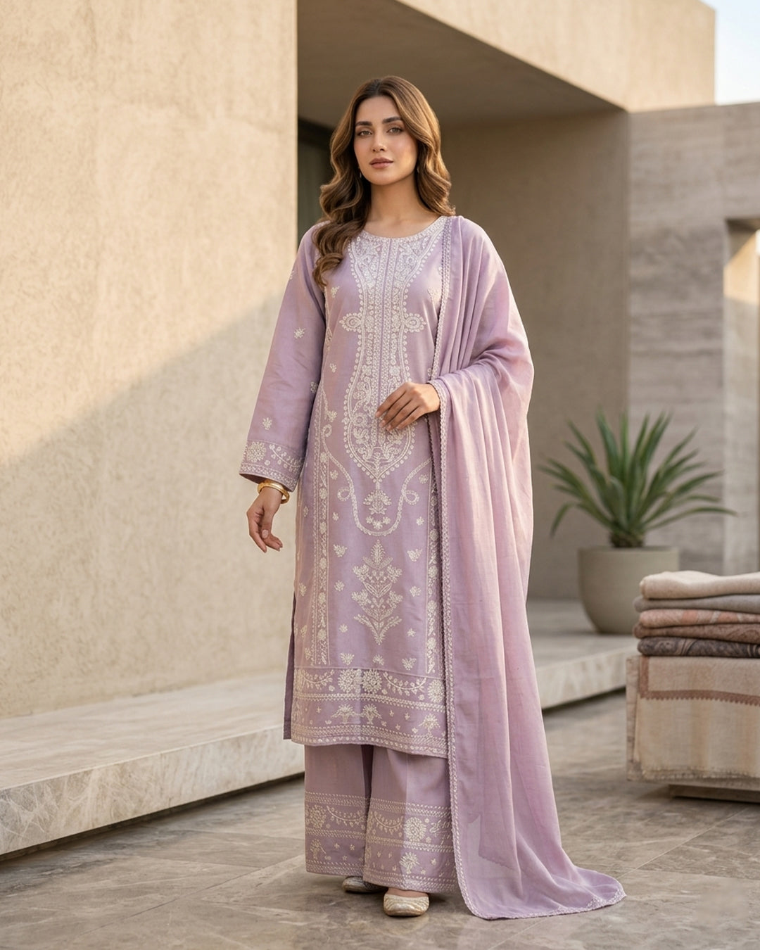 Lavender Chikankari Embroidered Pakistani Suit Set