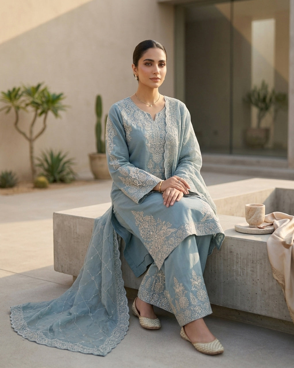 Powder Blue Embroidered Chikankari Salwar Suit