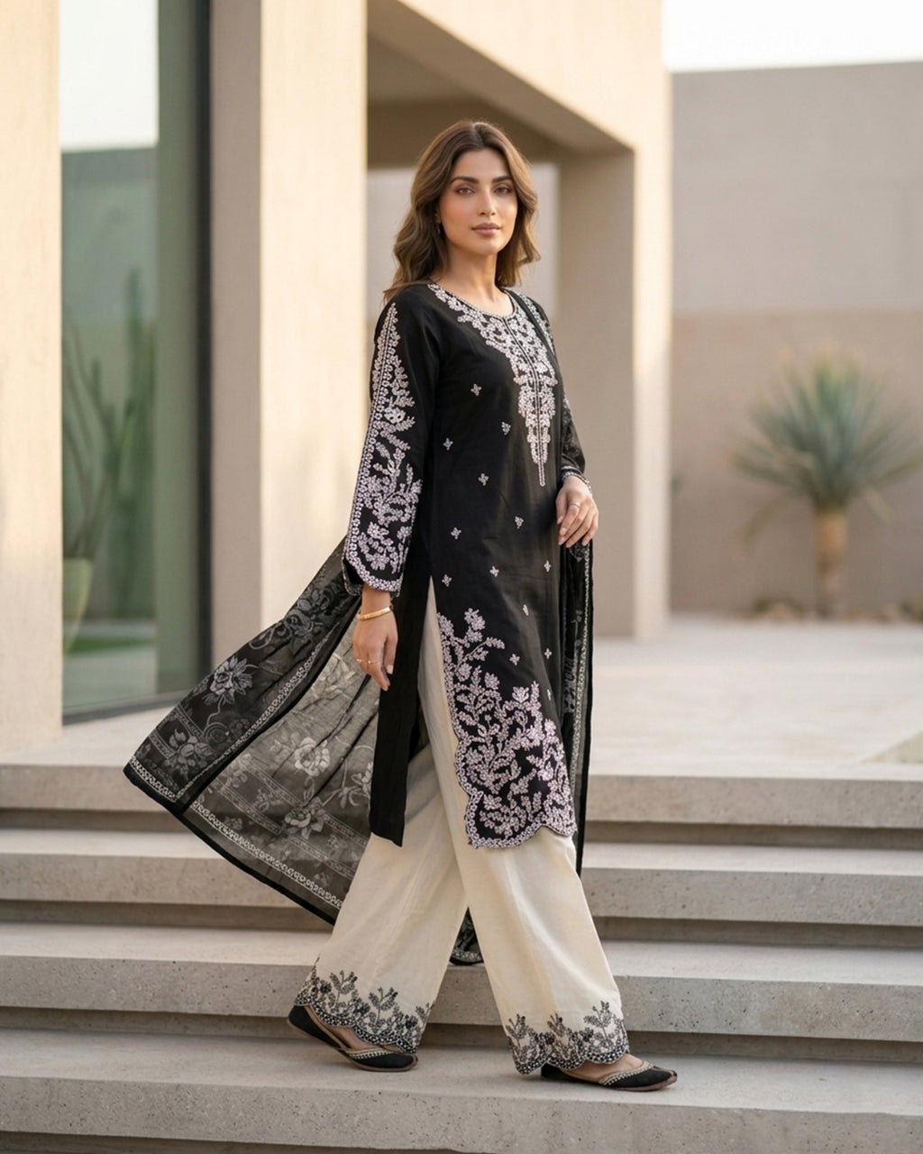 Midnight Bloom Black Embroidered Kurta Set