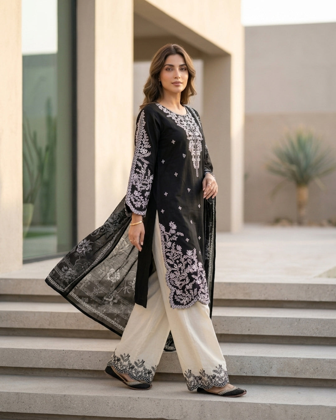 Midnight Bloom Black Embroidered Kurta Set