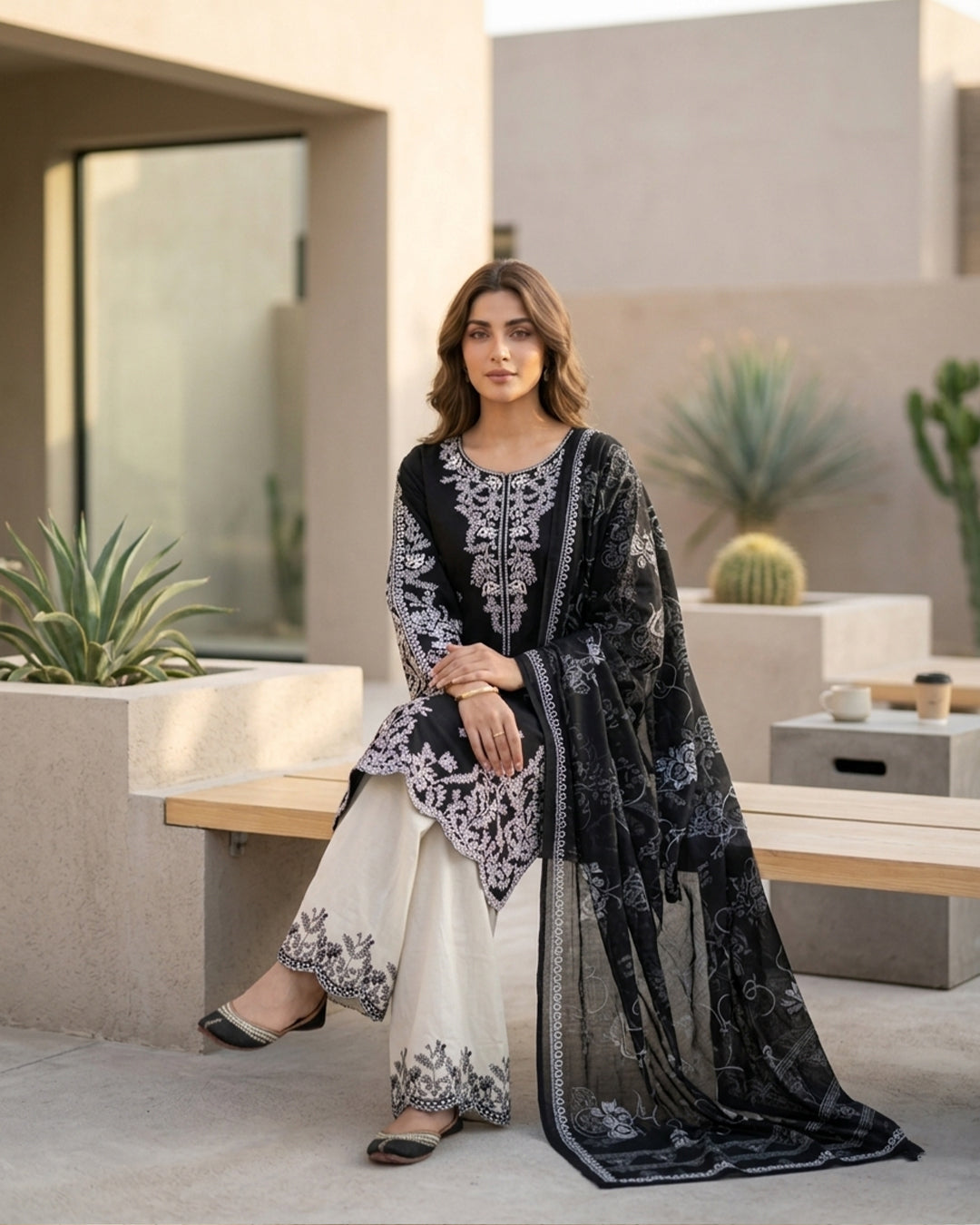 Midnight Bloom Black Embroidered Kurta Set
