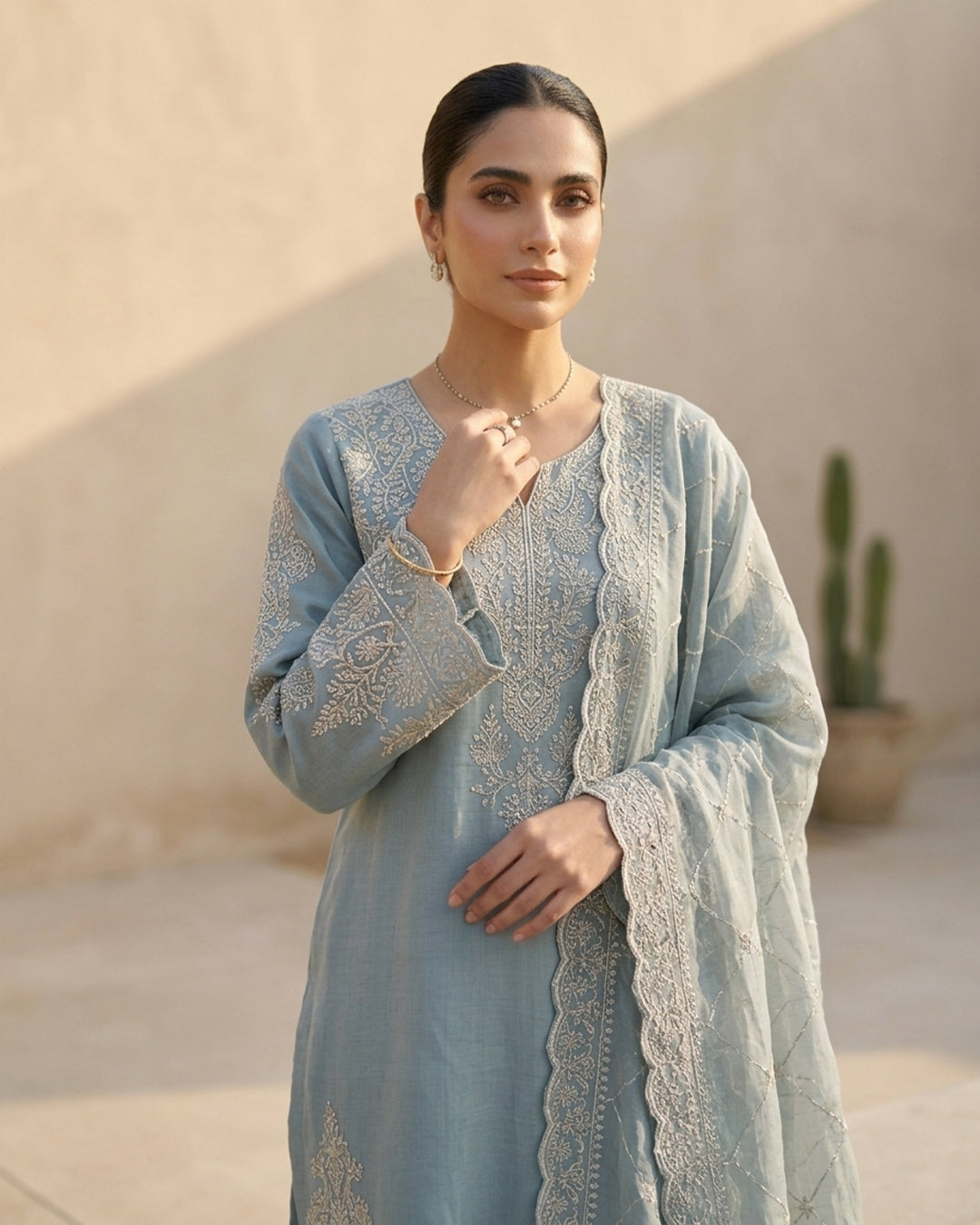 Powder Blue Embroidered Chikankari Salwar Suit