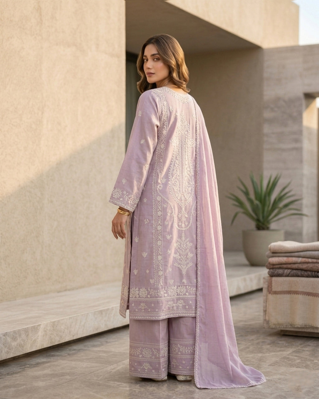 Lavender Chikankari Embroidered Pakistani Suit Set