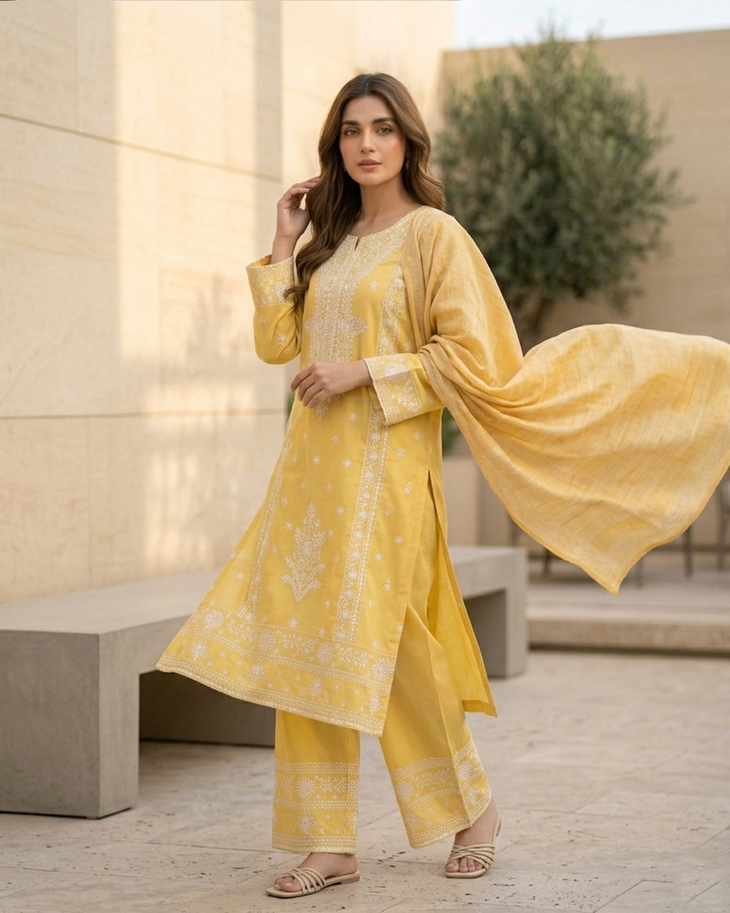 Sunshine Yellow Chikankari Embroidered Salwar Suit