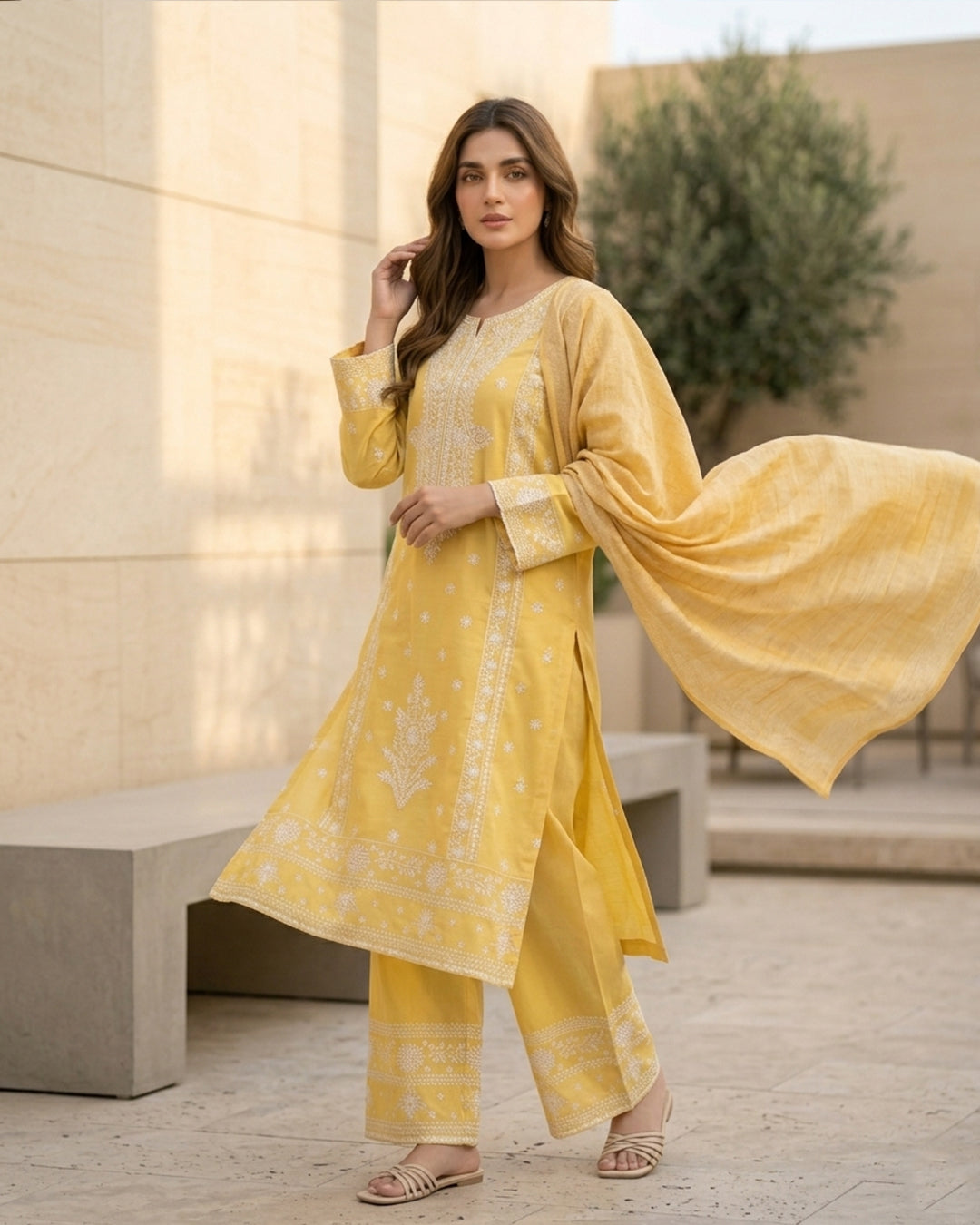 Sunshine Yellow Chikankari Embroidered Salwar Suit