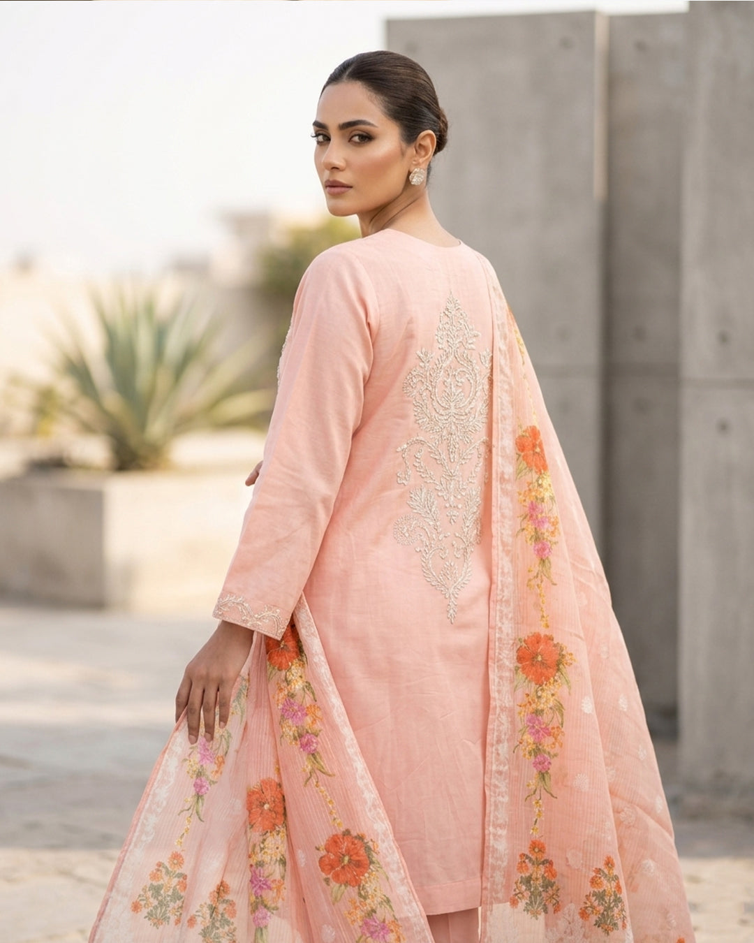 Blush Peach Embroidered Lawn 3-Piece Suit