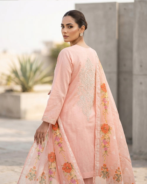 Blush Peach Embroidered Lawn 3-Piece Suit