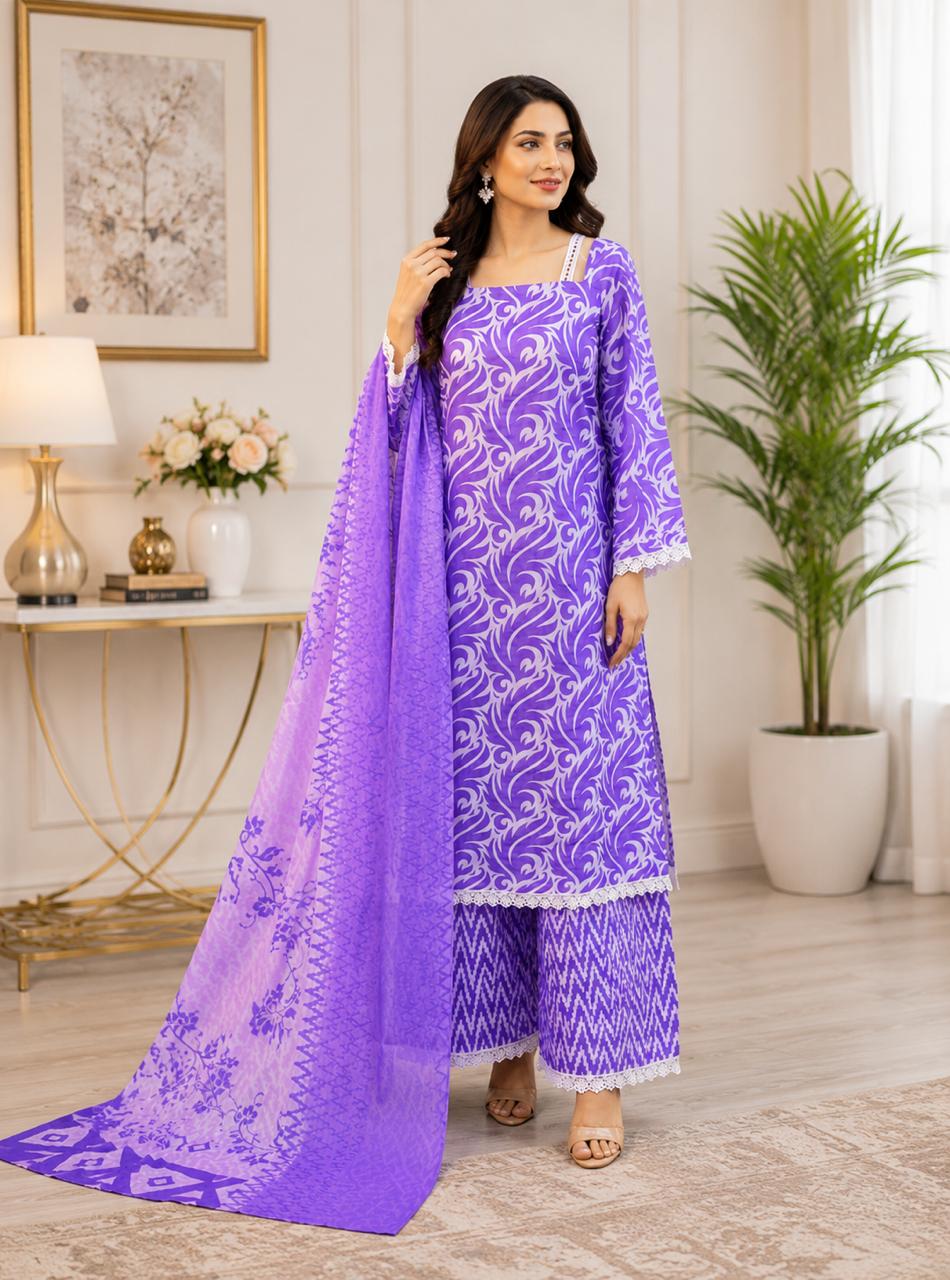 purple printed 3-piece suit