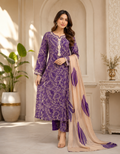 Elegant and graceful, this stunning purple printed 3-piece outfit