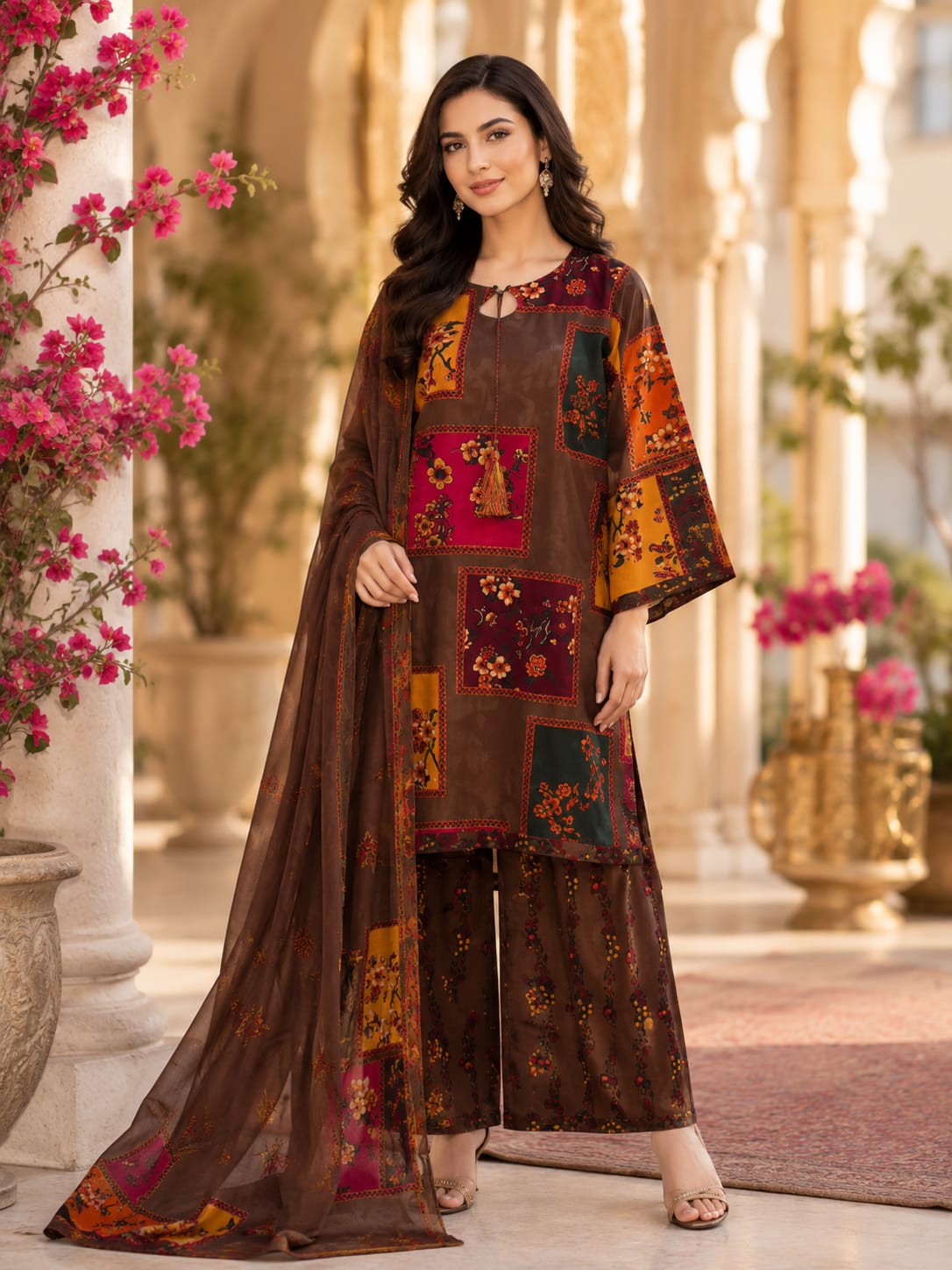 elegant, contemporary three-piece outfit
